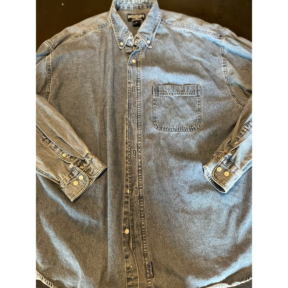 Steve & Barrys Relaxed Fit Blue Denim‎ Long Sleeve Button Down Shirt XL